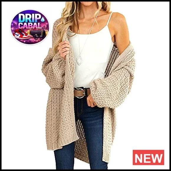 Oversized Chunky Knit Cardigan Open Front Batwing Sleeve Casual Loose Fit - Picture 2 of 7